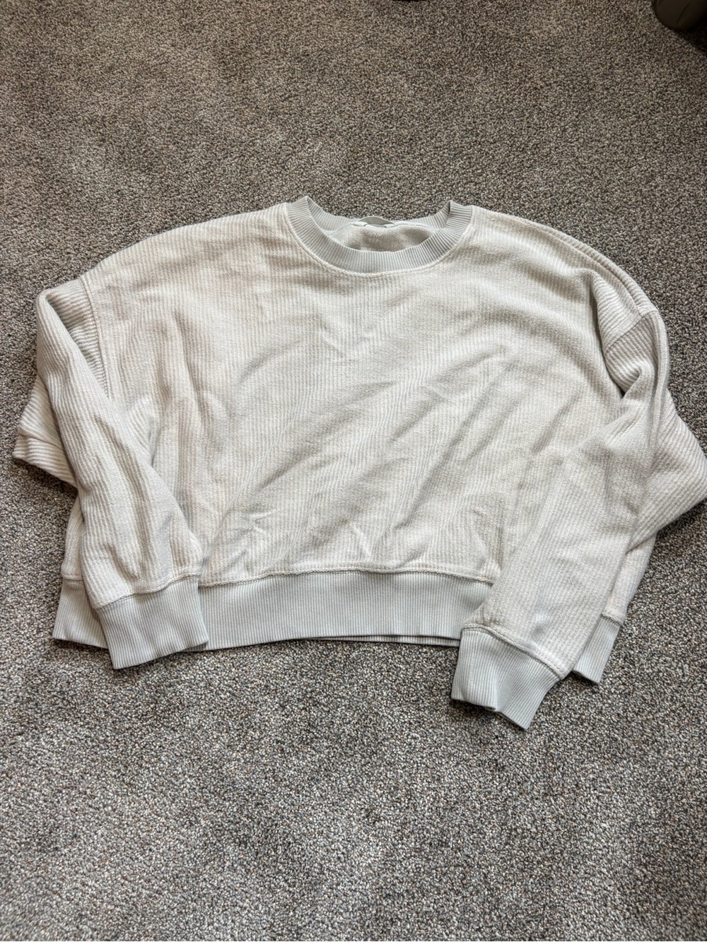 aerie Lightweight Cream Waffle Crewneck Sweater